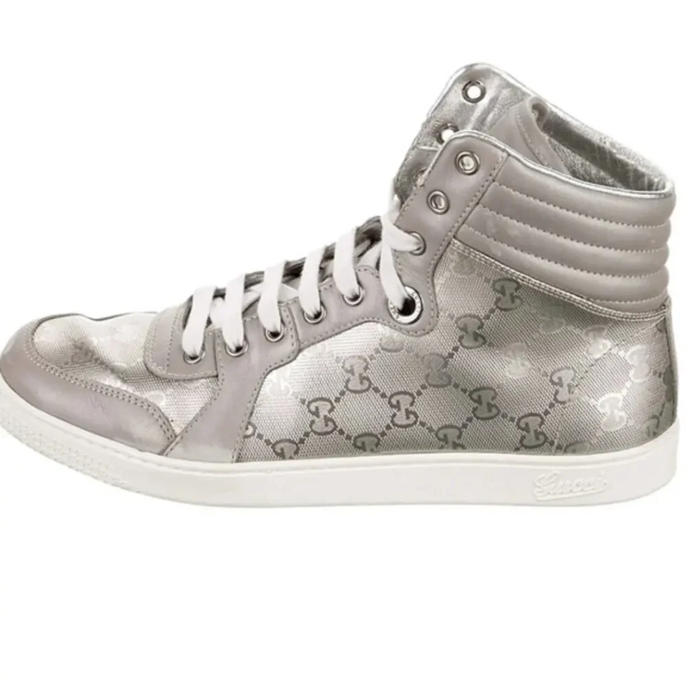GUCCI Coda Imprime High Top Sneakers Lurex Silver Gray Sz 10G/10.5 US $1245